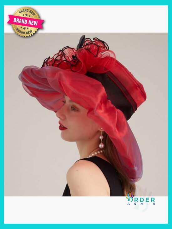 Women\'s Derby Hat with Organza Veil, UV Protection, Adjustable Headband Women Hats Headband Hairpin Organza Fascinator Church Hat  main image 4